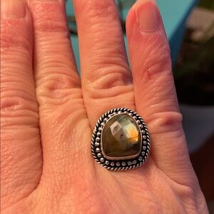 Sterling silver plated labradorite boho ring size 7